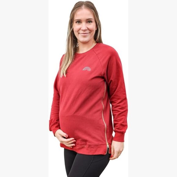 NWT MoveMama Brass Zip Sweatshirt, Burgundy, Size XS - Picture 4 of 11